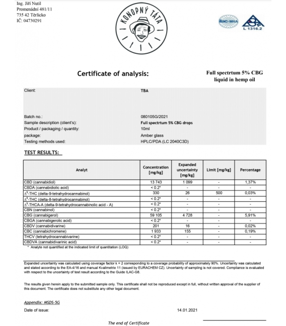 CBG olej 5 % Fullspektrum, Konopný táta, 10 ml